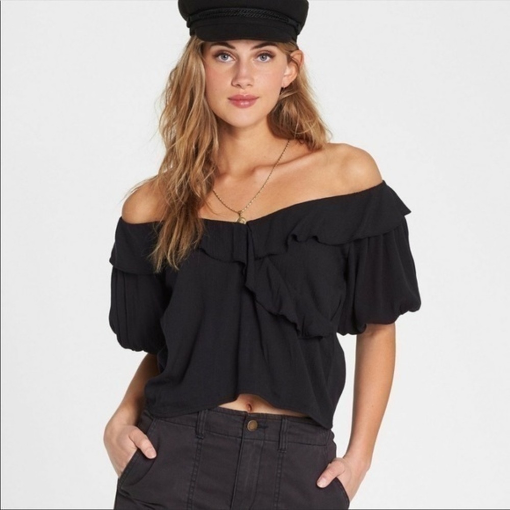 BILLABONG Babes For Days Off Shoulder Black Top S